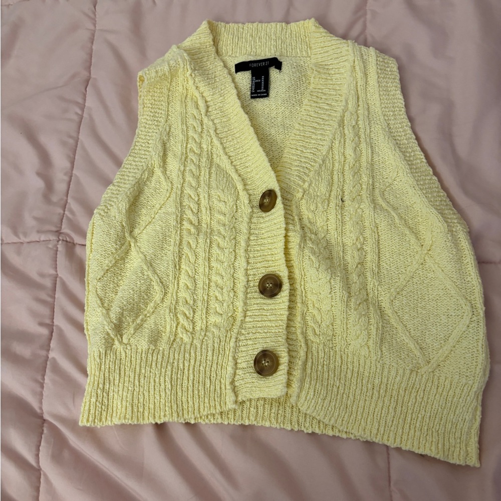 Forever 21 Yellow Cable Knit Cardigan